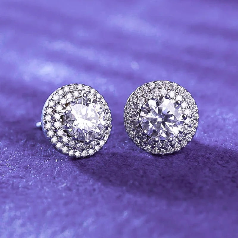 11MM Men's Double Halo Cluster Stud Earrings GRA D Color Bling Moissanite with 925 Sterling Silver Passes Diamond Tester