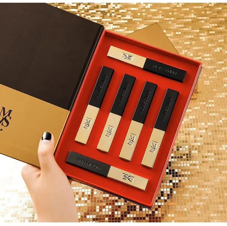 KHT01A Gold Vegan Cute Velvet Matte Lipstick Matte Nude Makeup Gold 6pcs Lipstick Box Set for Girl Gold Makeup Lipstick Kit Set