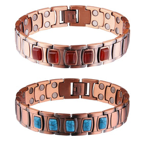 Customizable Engravable Lucky Geometry Agate Gem Stones Chain Bracelets Natural Stones Copper Magnetic Bracelet Health Couple