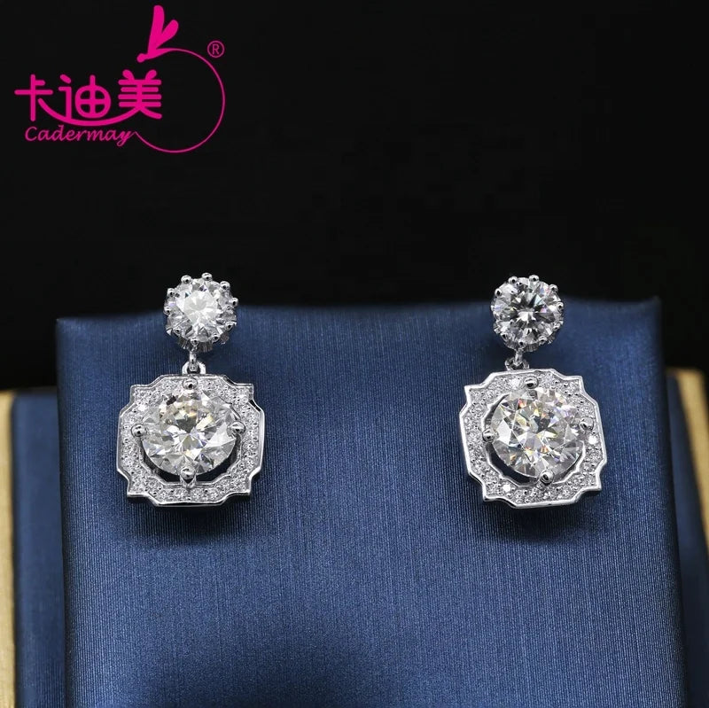 Factory Wholesale Price Custom 1ct Moissanite Earrings White D VVS1 Silver925 Round Halo Moissanite Ear Studs for Women