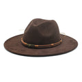 Classic Vintage Women's Ethic Brown Suede Fedora Hat Wide Brimmed Jazz Panama Felt Fashionable Casual Outdoor Style