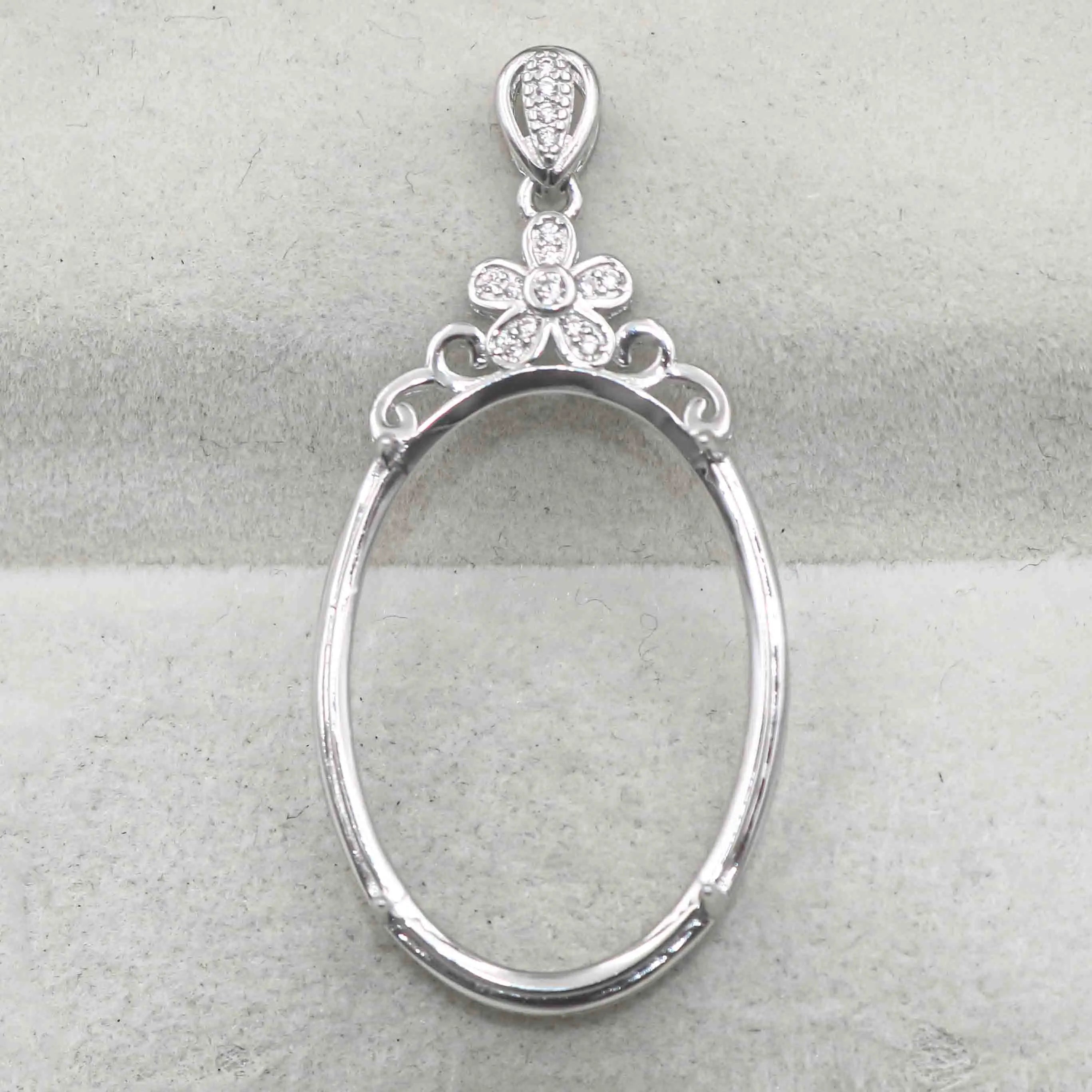 Sterling Silver 20*28mm Semi Mount Pendant Empty Frame Blank Support Setting S925 Base Holder Without Center Stone for DIY Inlay