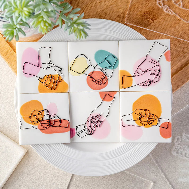 Saffron Father Hands Fondant Moulds Embosser Cookie Cutter Acrylic Baking Pastry Tools Father's Day Cookie Mold for Dad Biscuits