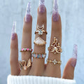 7Pcs/Set Vintage Fashion Gold Plated Drip Oil Rings Set Crystal White Clouds Heart Statement Ring For Women