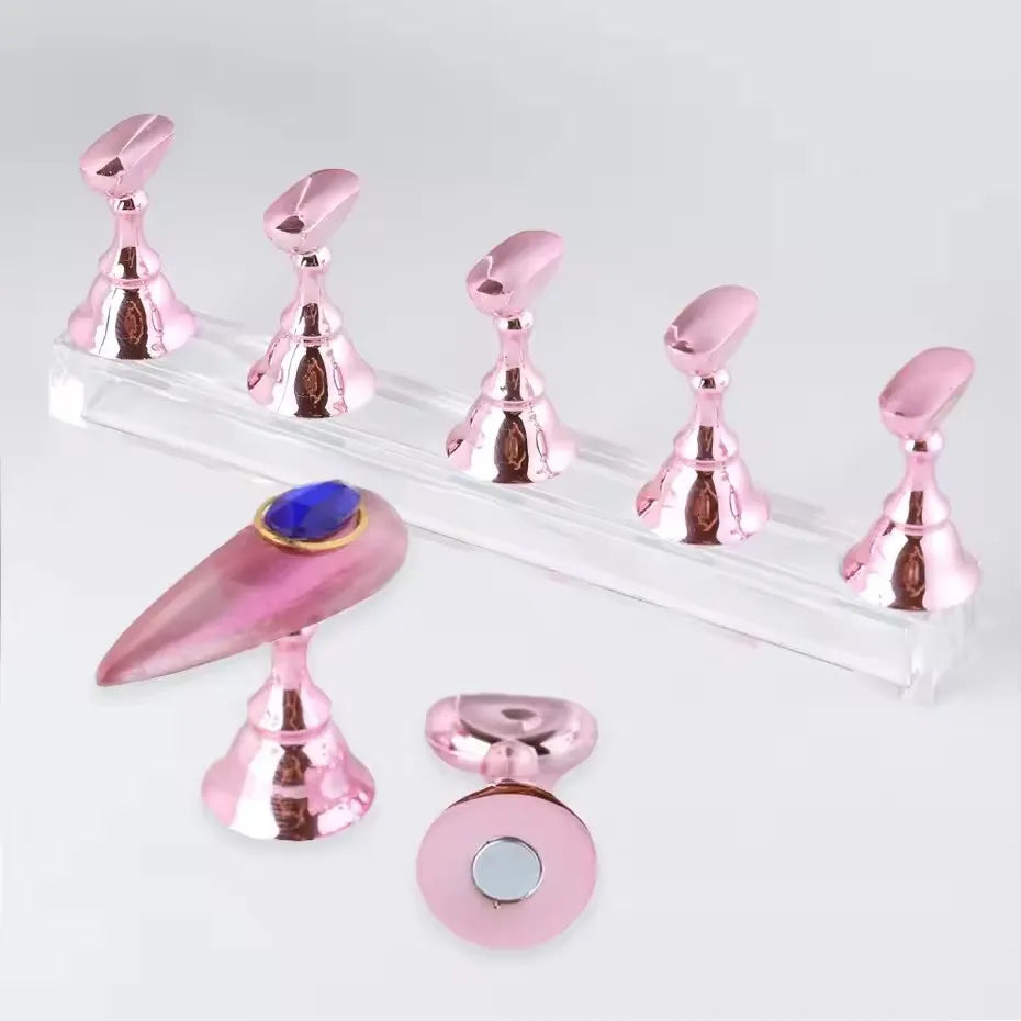 5pcs Magnetic Nail Stand for Press False Nail Practice Holder with Reusable Putty Nail Beginner DIY