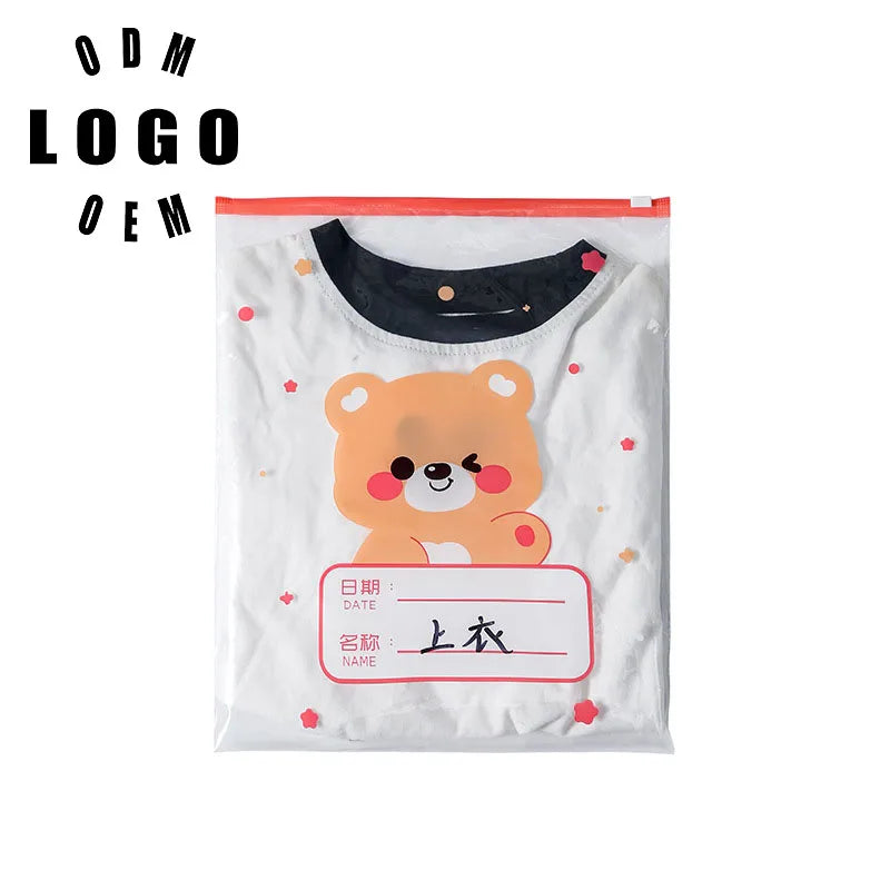 Fashion Hote Sale Cartoon Clothes Storage Bag Reusable Sealed Zipper Bag Plastic Packaging Vertical Bag