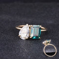 Starsgem Pure Gold Jewelry Hydrotherma Emerald Cut Lab Emerald Pear Two Stone 14K Yellow Solid Gold Custom Moissanite Gold Ring
