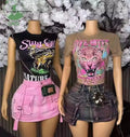 Summer Women's Two Piece Outfits Graphic Print Short Sleeve T Shirt and Mini Pleated Skirts Casual Elegant 2 Piece Set Women