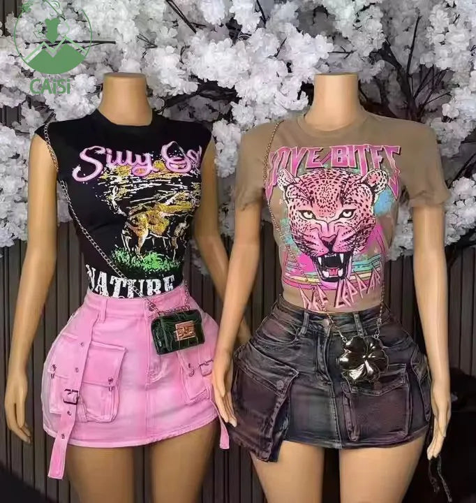 Summer Women's Two Piece Outfits Graphic Print Short Sleeve T Shirt and Mini Pleated Skirts Casual Elegant 2 Piece Set Women