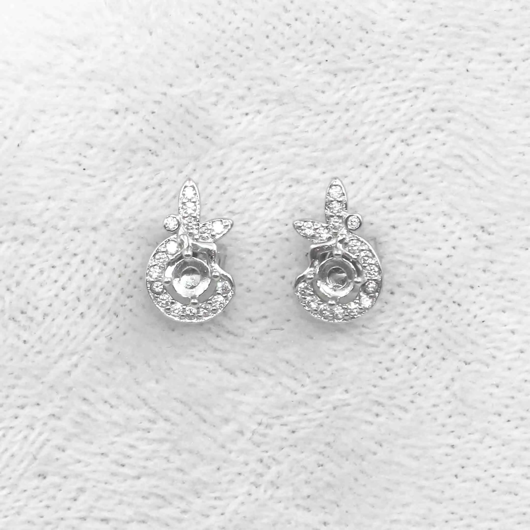 Sterling Silver 3*3mm Semi Mount Stud Earrings Empty Support Blank Claws Setting S925 Base Without Center Stone for DIY Inlay