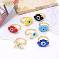 Handmade Gold Copper Glass Turkish Blue Eye Open Female Ring Jewelry Bohemian Personality Adjustable Nazar Ring