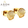 Ason Jewelry Cute Children's Stud Earrings Hypoallergenic Stainless Steel 18k Gold Plated Shell Shape Stud Earrings