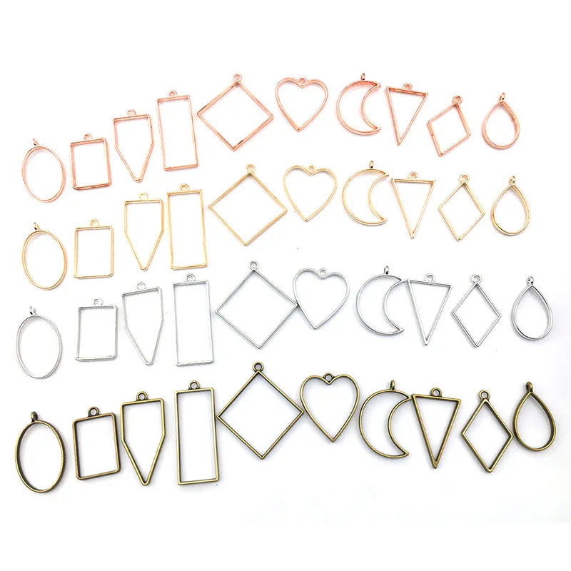 Gold Plated Metal Geometric Hollow Frame Bezel Border Molds UV Epoxy Resin Molds DIY Round Pendants
