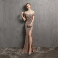 Women Party Sexy Temperament Shoulder Sequin Long Evening Prom Dresses
