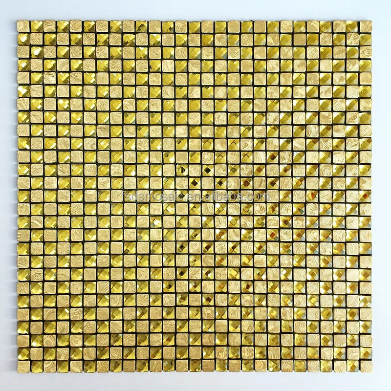 Gold Color Square With 3D Diamond Square Shape Self Adhesive Bevel Kitchen Backsplash Wall Tile Mirror Glass Tiles Mosaic