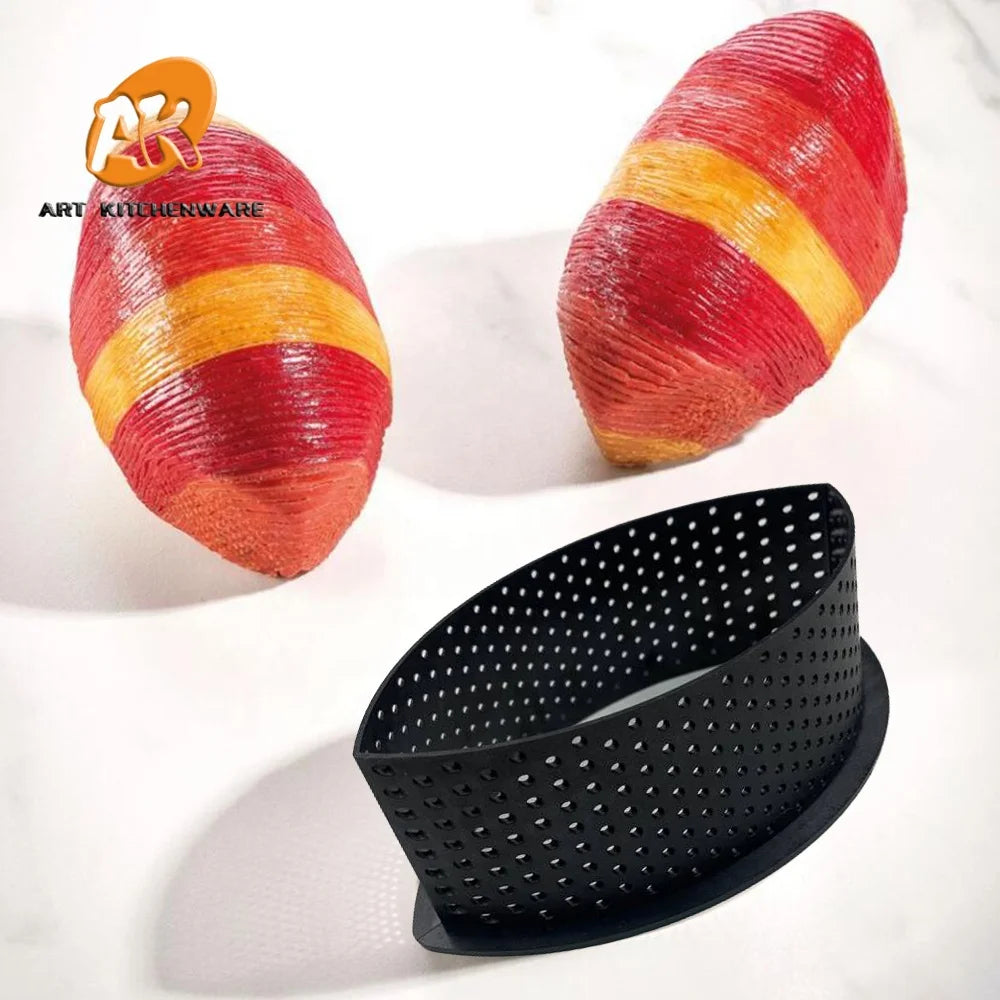 AK Perforated Plastic Tart Ring Rugby Shape DIY French Fruit Mousse Cake Dessert Molds Cutter for Kitchen Pastry Decorating Tool