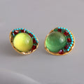 Vintage Ethnic Style Light Luxury Lady CZ Earrings Colorful Handmade Stud Earrings Classic Style for Gift
