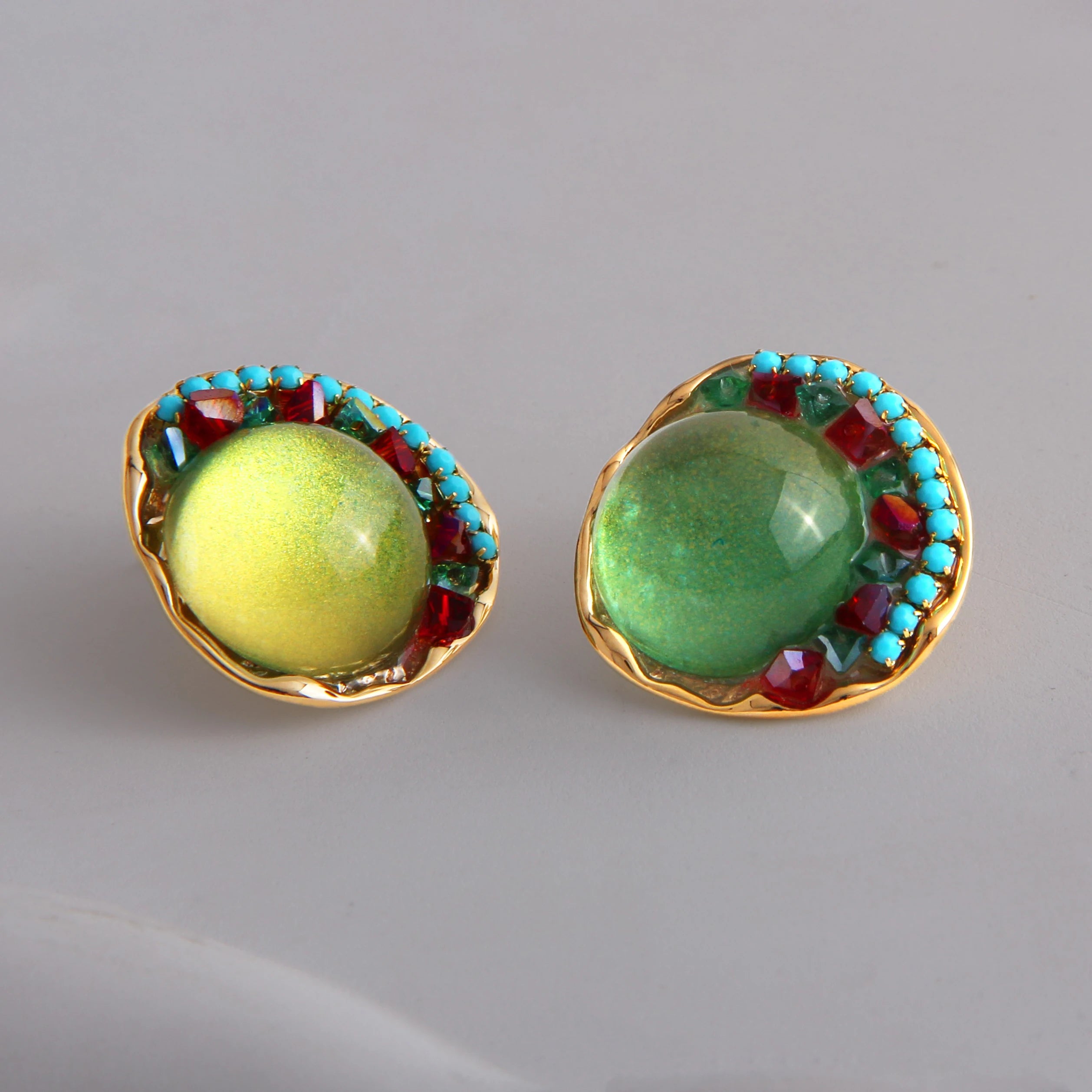 Vintage Ethnic Style Light Luxury Lady CZ Earrings Colorful Handmade Stud Earrings Classic Style for Gift