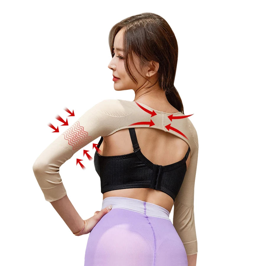 Women's High Compression Long Sleeve Arm Shaper Bulk Wholesale Breathable Shapewear Bodysuit with Cuff Band for Slimming
