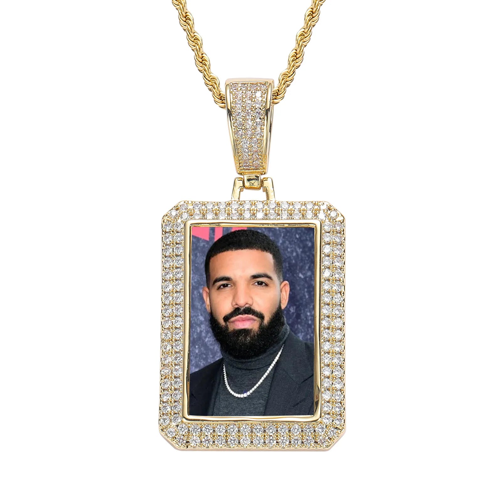 DUYIZHAO Hip Hop Square Photo Pendant Personal Customized Picture Frame Pendants With Chain Gold Plated Jewelry Iced Out Bling