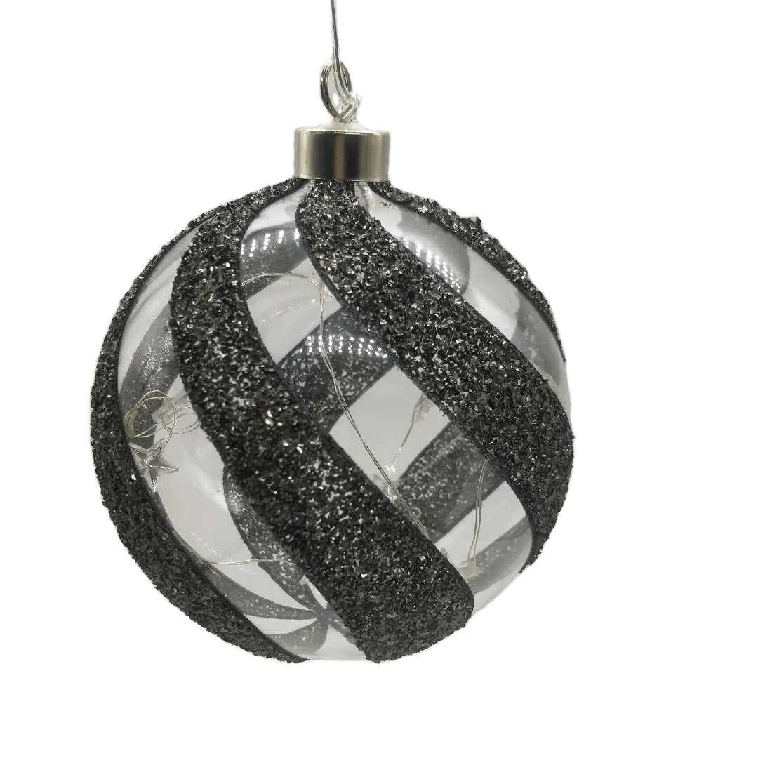 Battery Operated 12CM Christmas Glass Ball Lights Led Glass Clear Bauble Ornament Globe Xmas Tree Hanging Festival Decoration