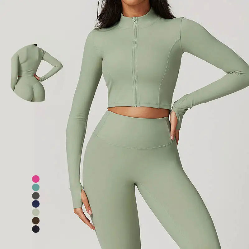 Women Quick Drying Long Sleeve Workout Gym Sports Fitness Active Yoga Jacket With Thumb Hole