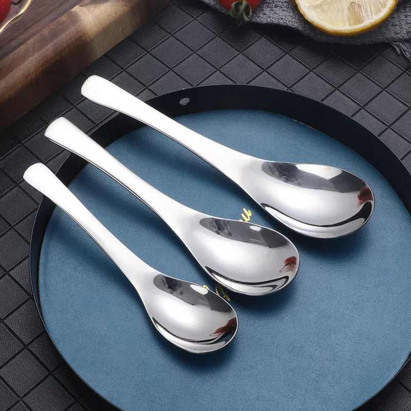 Wholesale 3-Piece 304 Stainless Steel Silver Plated Bouillon Spoon Set Modern Asian Style Mirror Long Handle Eco-Friendly Soup