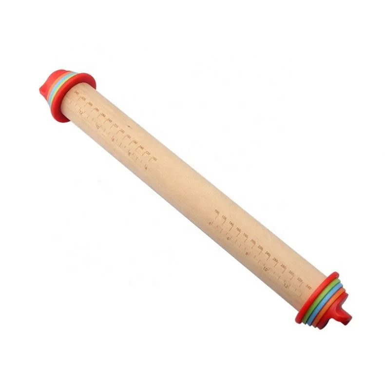 17inch Adjustable Wood Rolling Pin with Thickness Ring Pastry Chapati Fondant Dough Wood Roller Pin