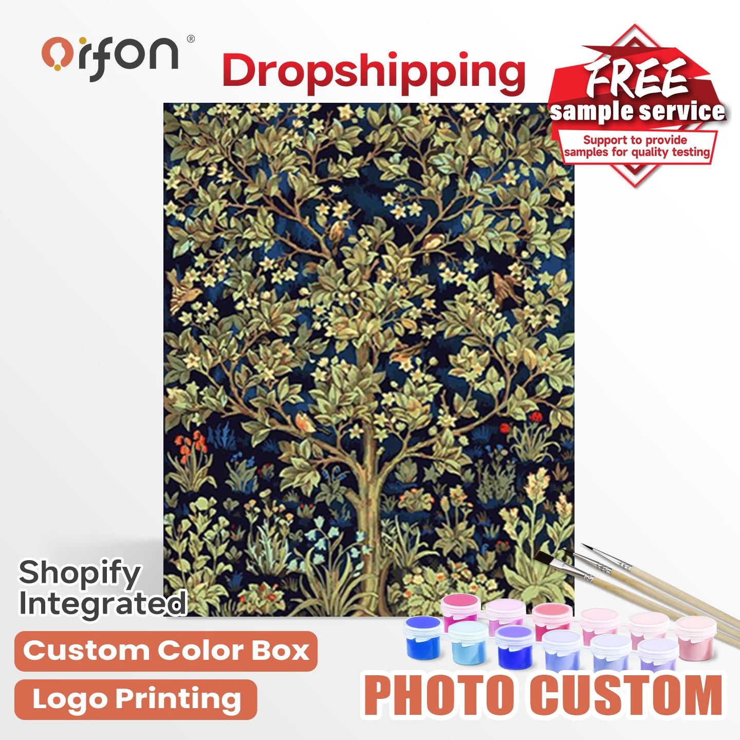 Orfon Wholesale Factory Drop Shipping Paint by Numbers - Medieval Style Blossom Tree & Bird Scene Art DIY Decor Bulk Order