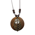 Personality Retro Style Pendant Necklace Beaded Wood Chip Handmade Jewelry Long Rope Sweater Necklace for Woman