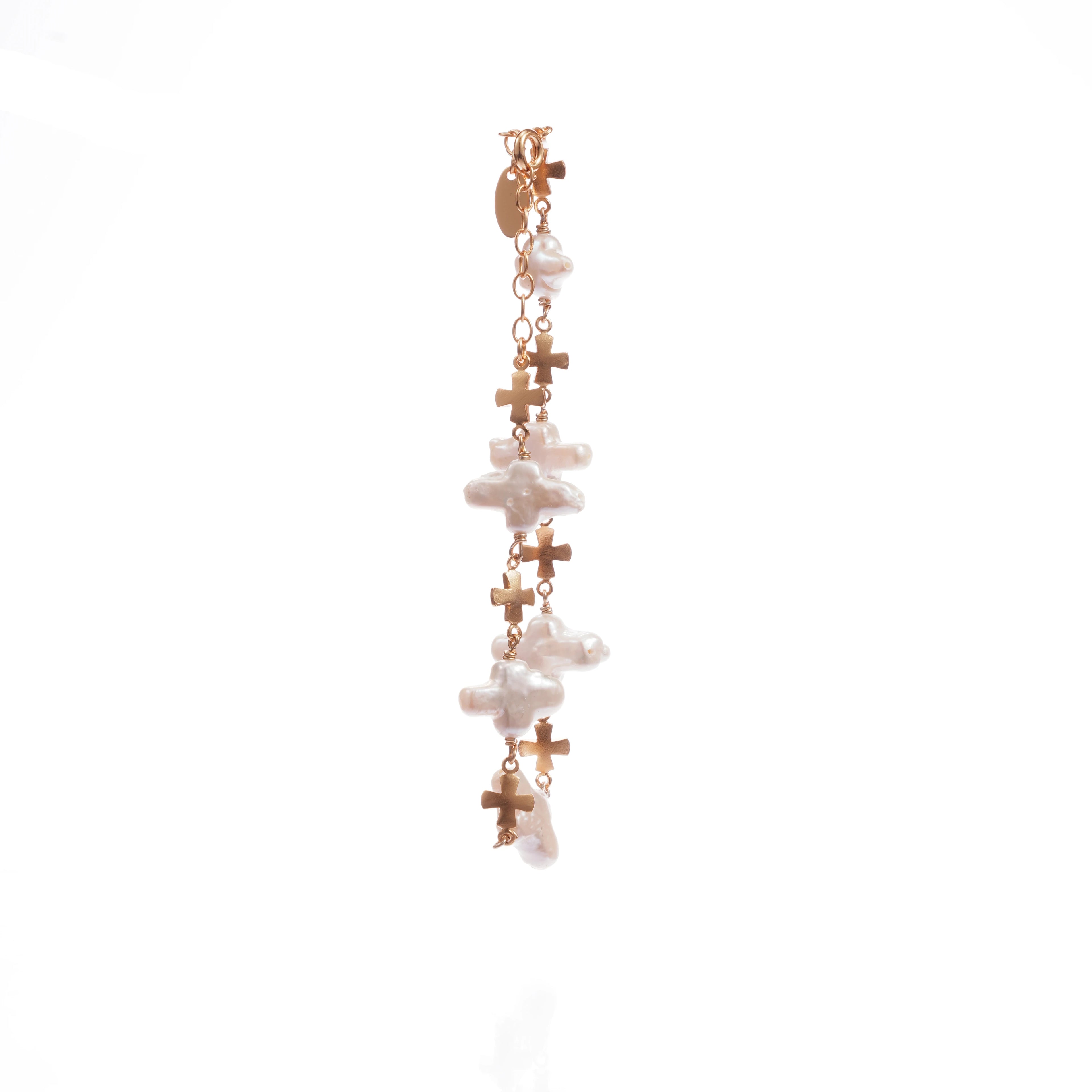New Design Trendy Women's Wedding Cross Shape Natural Pearl Beaded Bracelet Real Gold Plated Brass Third Party Certified DOZM