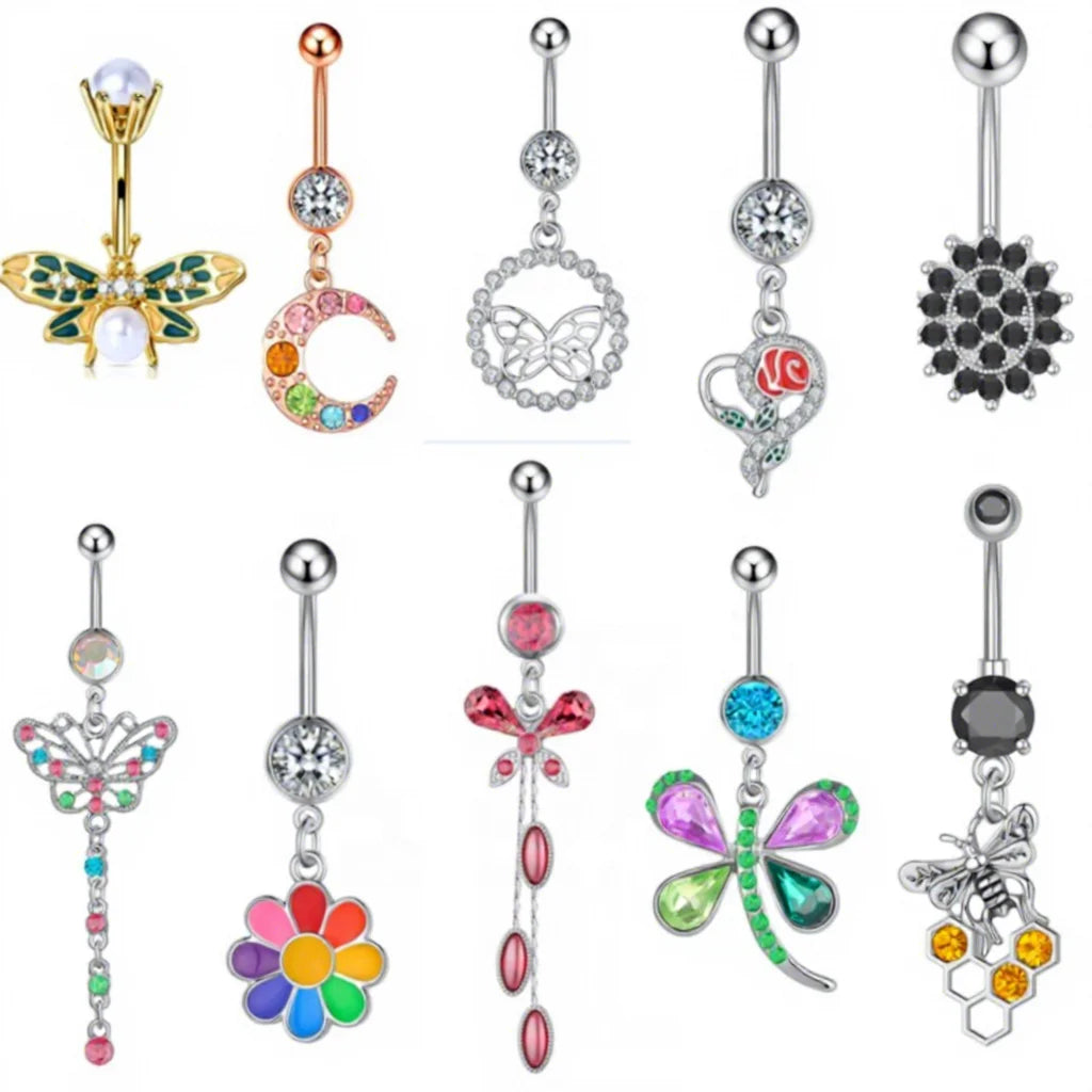 Gaby New Crystal Belly Button Rings  butterfly  Moon  Design Wholesale Belly Rings Body Jewelry Piercing