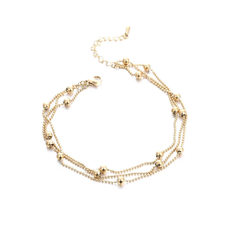 Multilayer Beads Stainless Steel Anklets and s Foot Jewelry Rose Gold Anklet s for Women