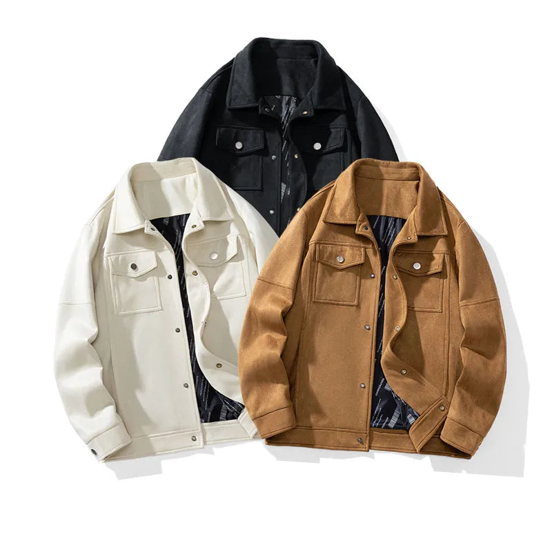 New Design Smart Leisure Men's Street Wear Suede Fabrics Jacket Textured Polyester Suede Windbreaker Blazer Jacket