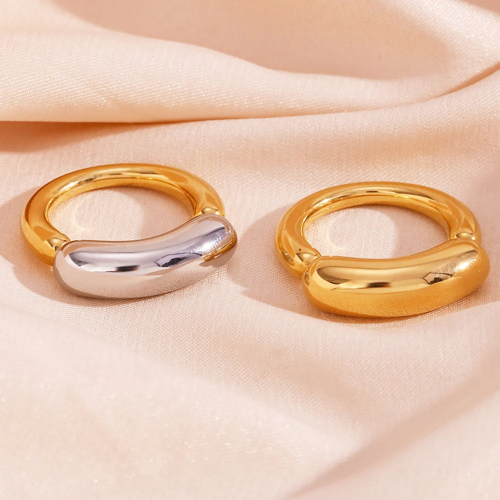 Real 18k Gold and Silver Mixture Stainless Steel Ring for Women Fashion Jewelry