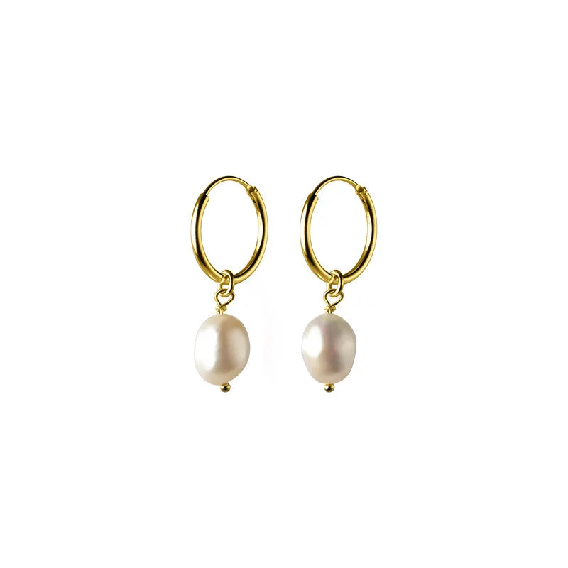 Real 925 Sterling Silver Sweet Irregular Baroque Pearl Hoop Earrings for Women Wedding Valentine's Day Jewelry