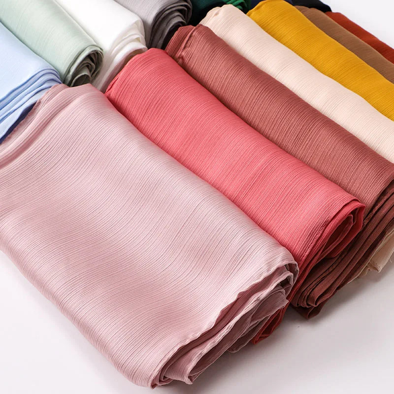 New Design Wholesale Muslim Satin Crepe Hijab Silk for Muslim Women Pleated Crinkle Scarf Ethnic Scarves Shawls MegaBDM