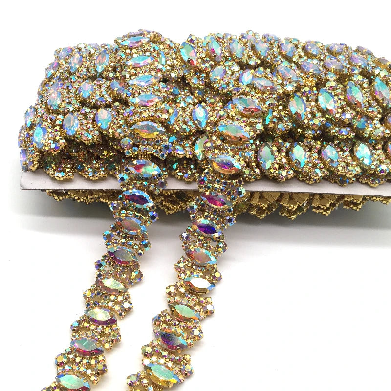 Wholesale Rhinestone Gold Base Crystal AB Jewelry Rhinestone Trims for Creative New Carnival Costumes