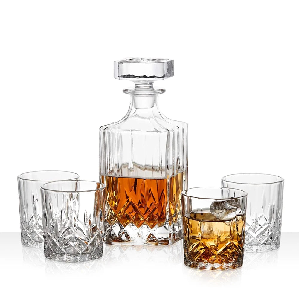 750ml Engraved Extra Flint Glass Whisky Tequila Brandy Vodka Decanter with Screen Printing Clear Square Design and Glass Stopper