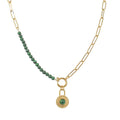 Vintage Stainless Steel Half Malachite Half Paper Clip Necklace 18K Gold Natural Stone Lock Pendant Necklace