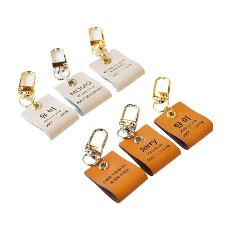 Custom Pet IDENTITY Tags PU Leather Dog Information Key Chain Tags Cat Phone Tags Pendant Accessories
