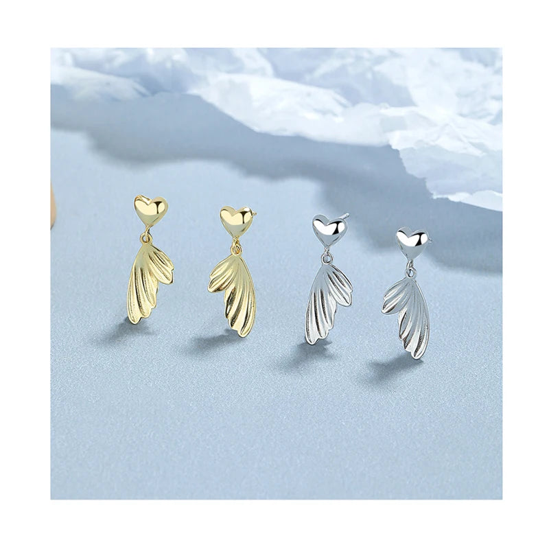 Unique Design 925 Sterling Silver Gold Silver Fish Tail Heart Shape Drop Earrings for Friends Gifts