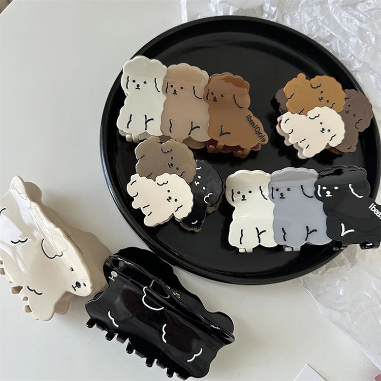 Wholesale Korean Hair Claws Cute Hairy Dogs Hair Clips Spliced Acetate Hair Claw Clips for Women