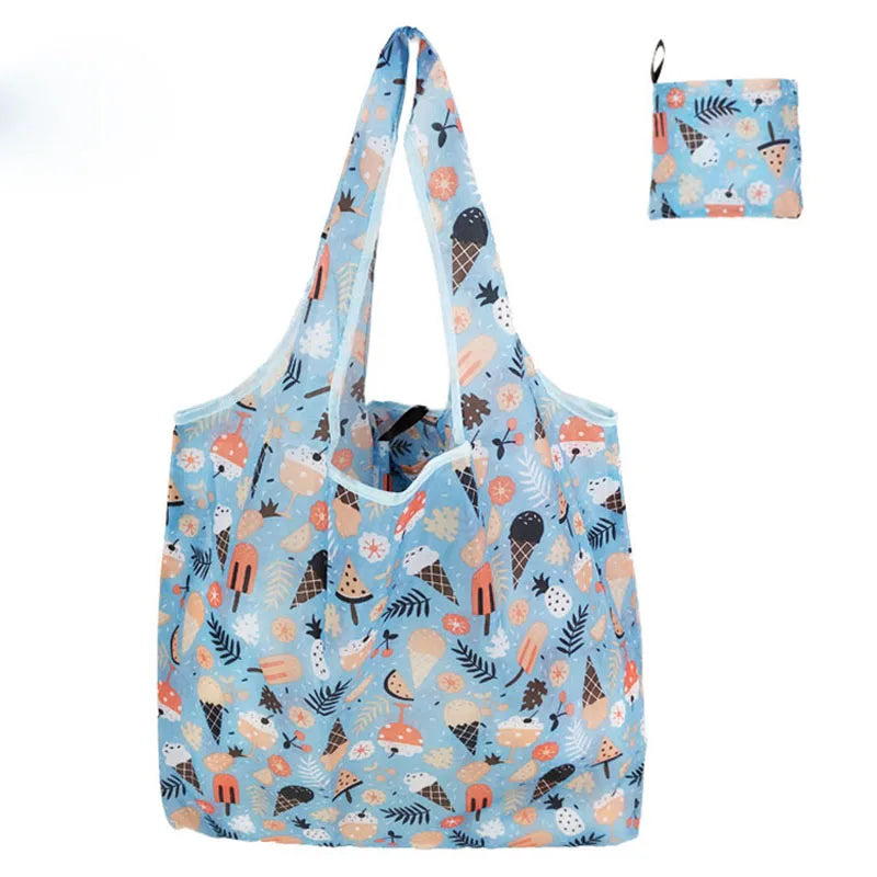 Custom Reusable Recycled Polyester Foldaway Pouch Grocery Shopping Trolley Tote Bags Rpet Foldable Bags