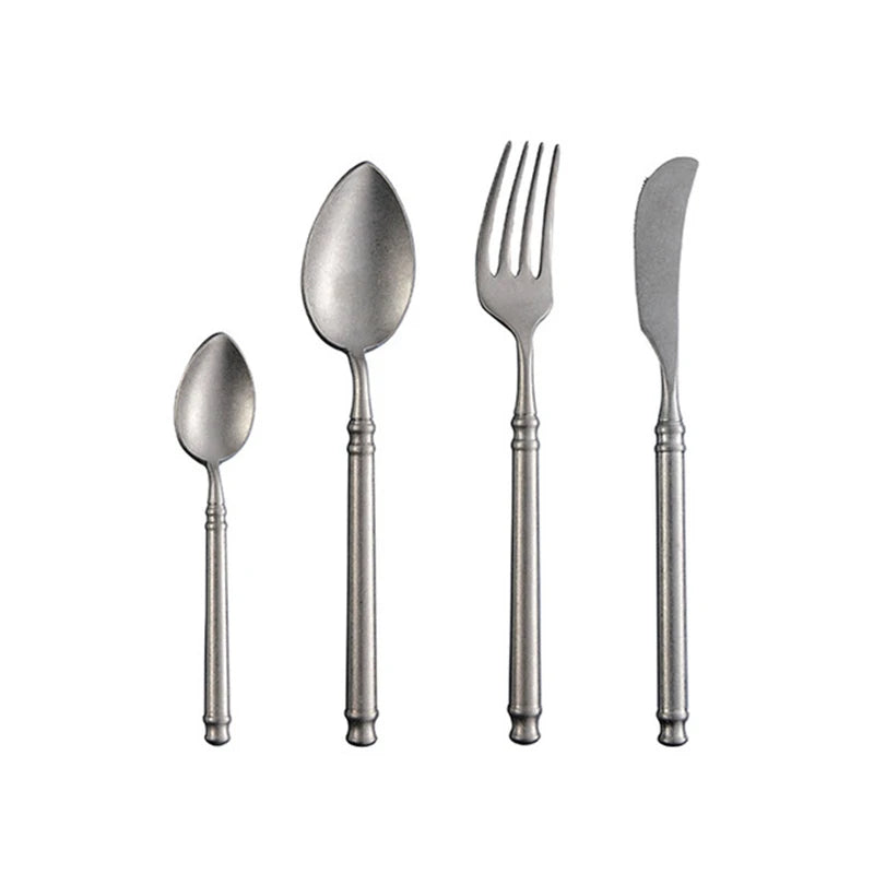 Solhui Retro Stainless Steel Spoon Knife and Fork Japanese Style Old Steak Knife Beef Fork Cutlery Serving Colander