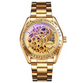 Luxury Skmei 9194 Stainless Steel Watch Golden Skeleton Automatic Quartz Wristwatch Men