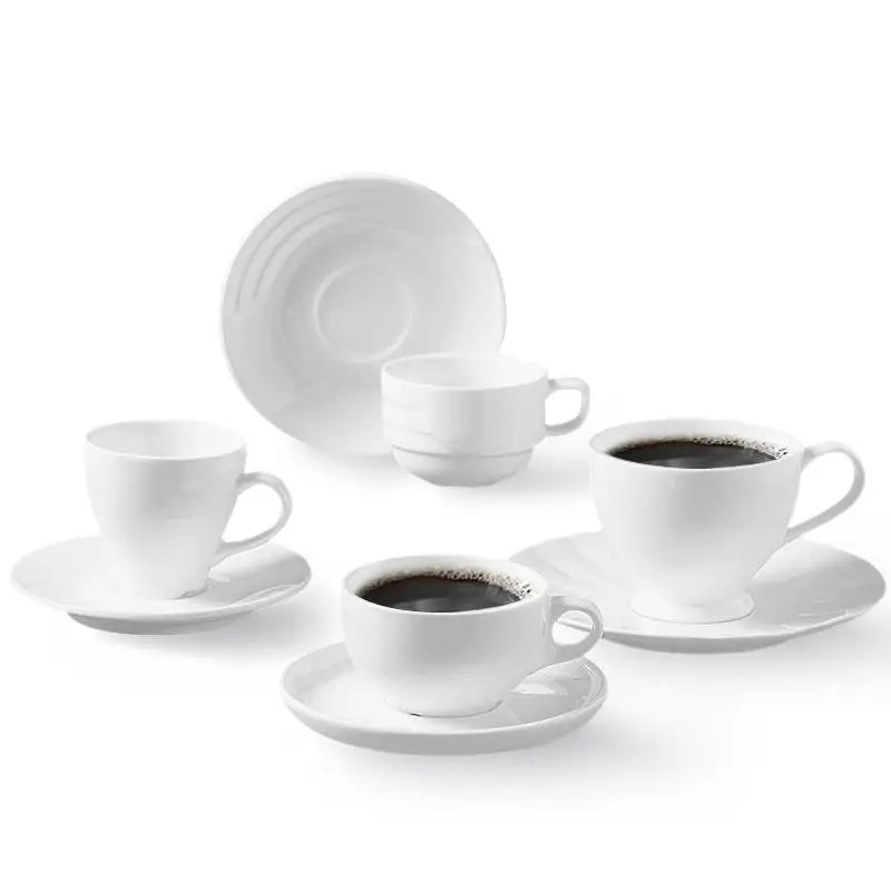 Custom Printed White Fine Bone China Tea Cups and Saucer Set Wholesale Porcelain Coffee Shops Mugs and Saucers