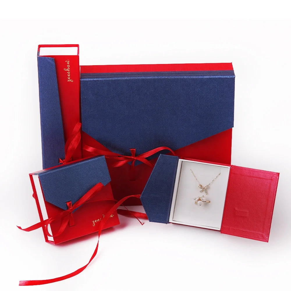 Customized Logo Paper Jewelry Box Luxury Ring Necklace Bracelet Chain Case Wholesale Christmas Gift Packaging