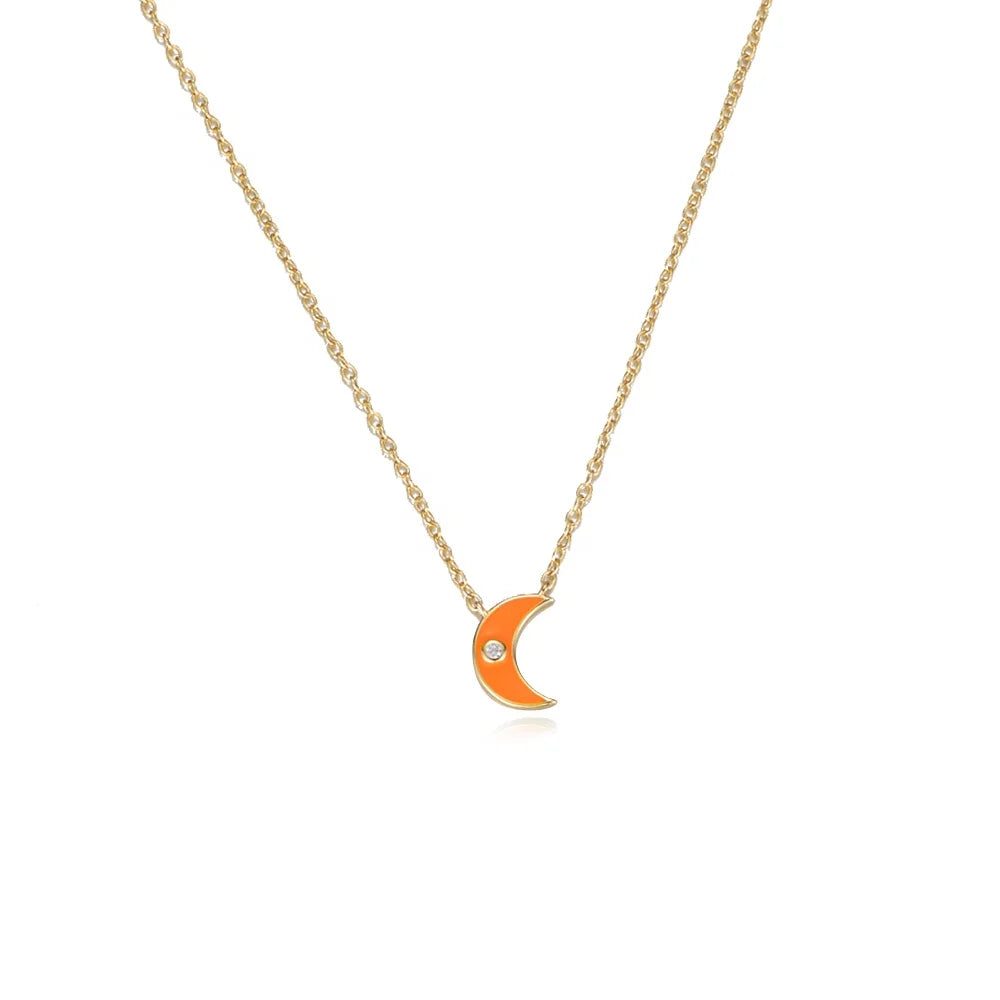 Peishang Fine Jewelry Necklace Enamel Craft Moon Cubic Zirconia Star Simple Fashion Necklace for Women's Gift