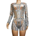 Fashion Long Sleeves Rhinestones Bodycon Jumpsuits Lady Jazz Dance Bodysuits Women Nightclub Party Sexy Playsuits Plus Size
